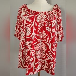 NWOT Knox Rose Floral Blouse Off/On Shoulder Top Red Print 100% Rayon Size XL